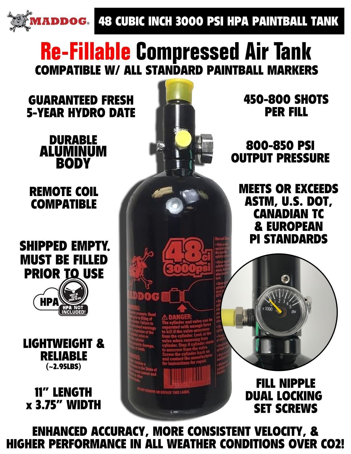 Maddog Paintball Compressed Air Tank 48/3000 - PaintballDeals.com