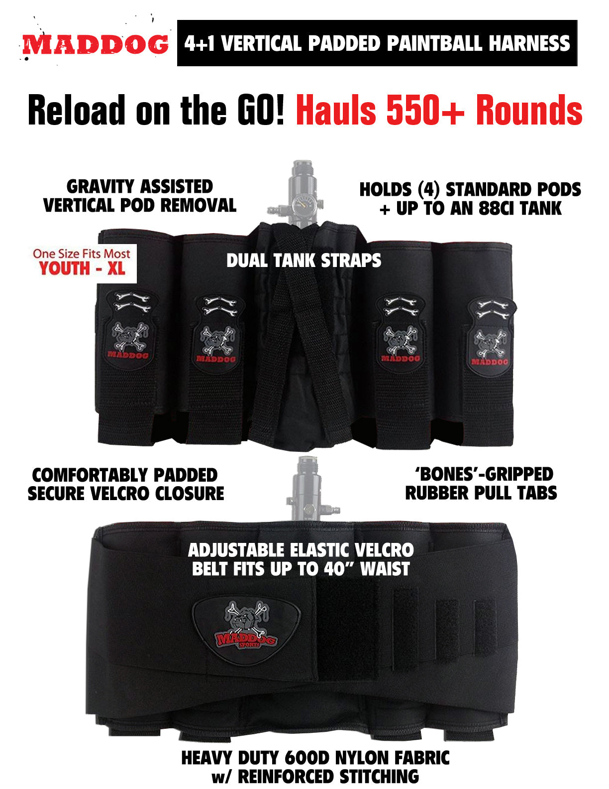 CLEARANCE Used Maddog 4+1 Vertical Paintball Harness - Black