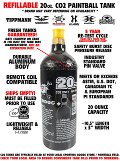 Maddog JT Stealth paintball gun starter package with silver 20oz refillable CO2 tank and accessories