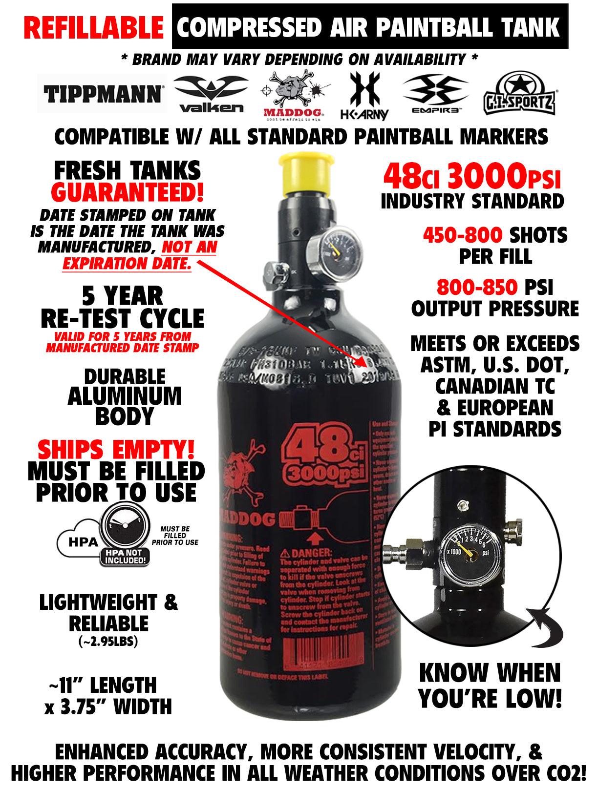 Empire Mini GS electronic paintball gun package with 48ci 3000psi compressed air tank and electronic loader