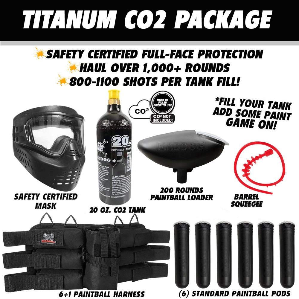 Maddog JT Stealth Tactical Titanium CO2 Paintball Gun Marker Starter Package JT Paintball