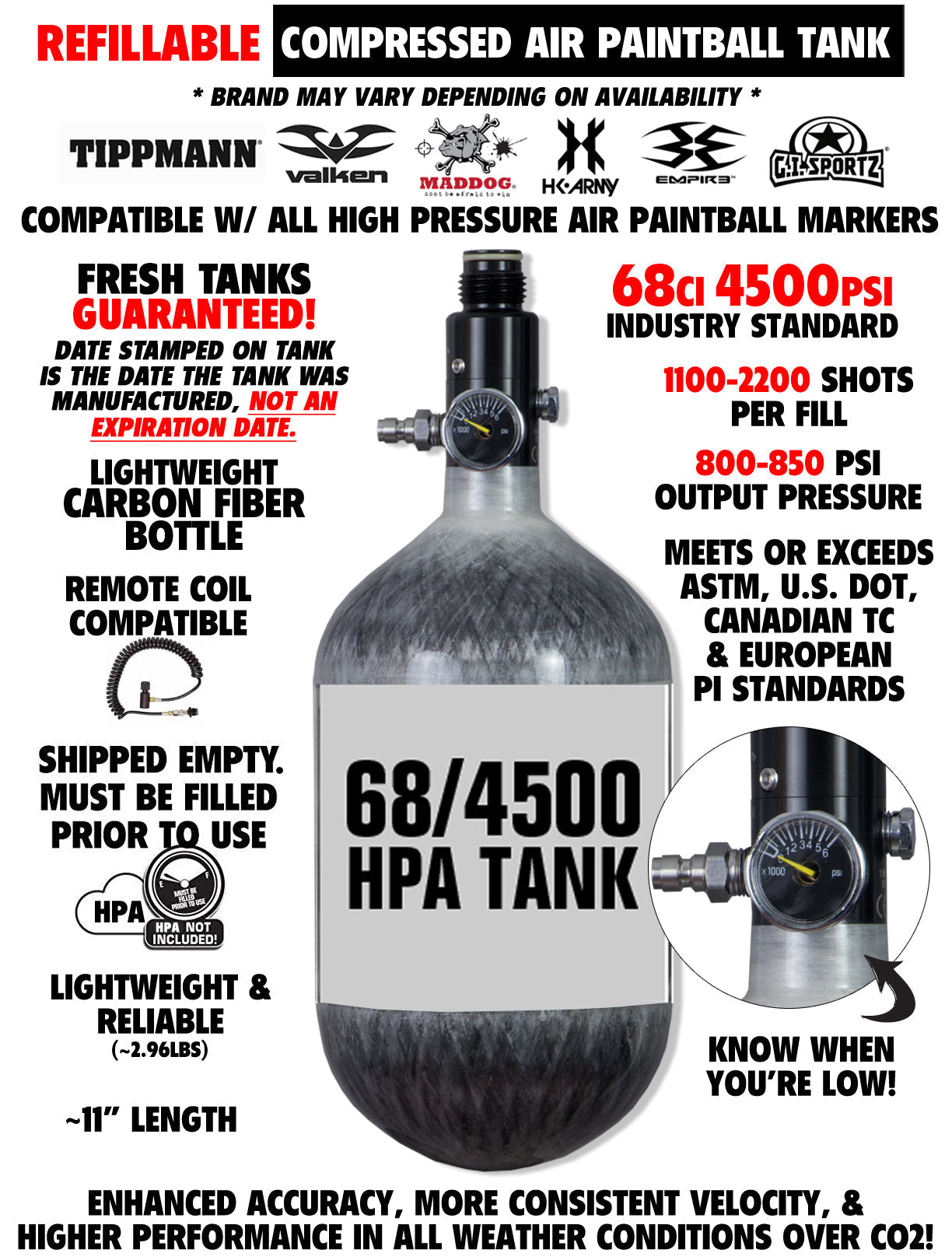 Empire Mini GS Electronic Full Auto Paintball Gun Marker w/ 68/4500 Carbon Fiber HPA Paintball Tank & Empire Halo Too Electronic Paintball Loader Starter Package