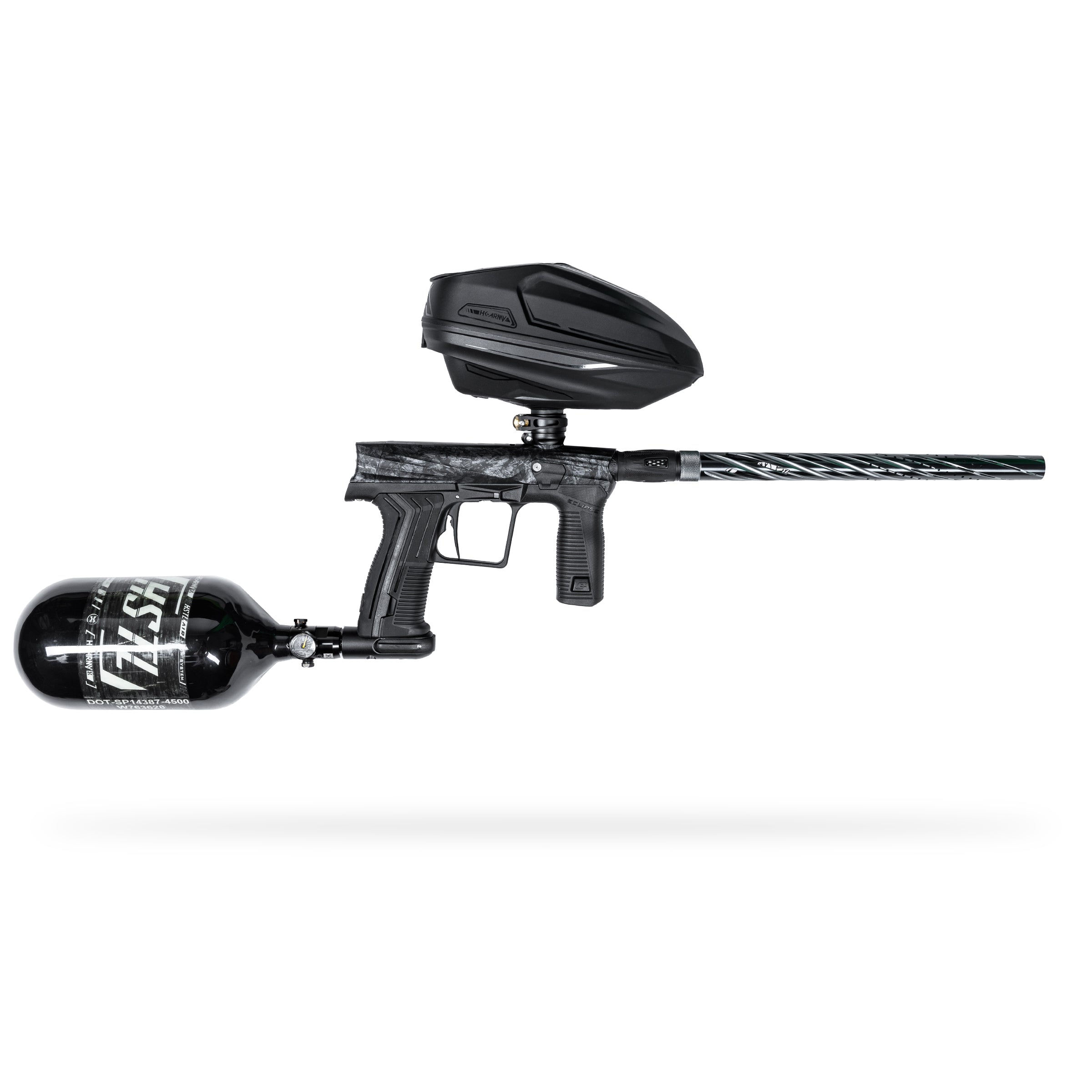 HK Army x Planet Eclipse ETHA3 Shrapnel Electronic Gun std config, marker, ready to play feel, for woodsball play, feature detail