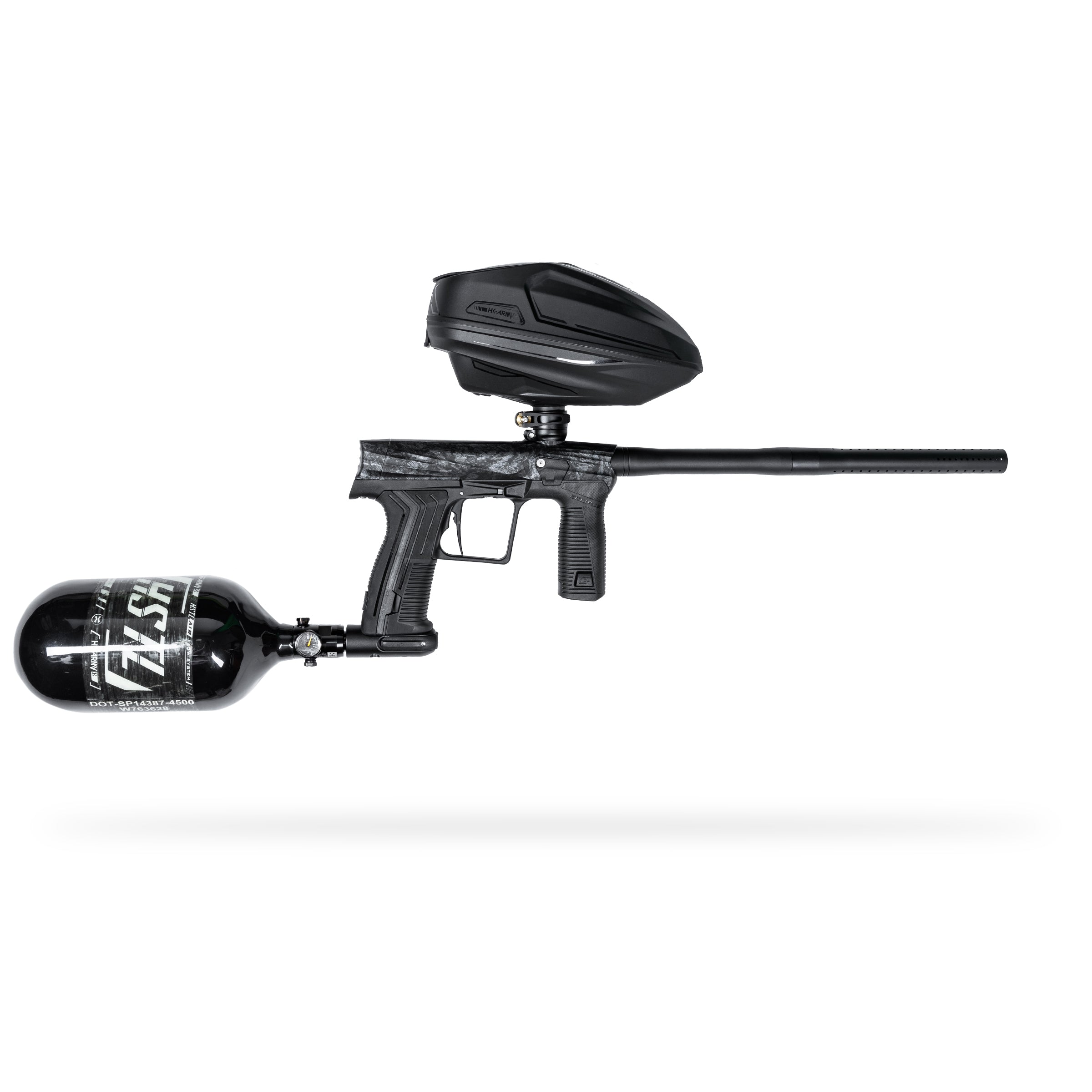 HK Army x Planet Eclipse ETHA3 Shrapnel Electronic Gun std config, marker, balanced shot feel, for woodsball play, kit layout