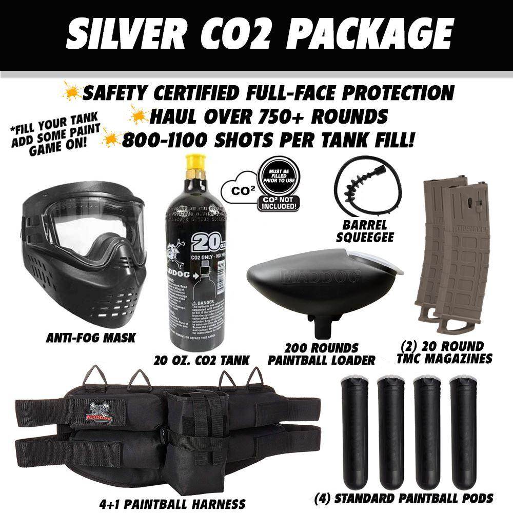 Maddog Tippmann TMC MAGFED Silver Paintball Gun Starter Package - PaintballDeals.com