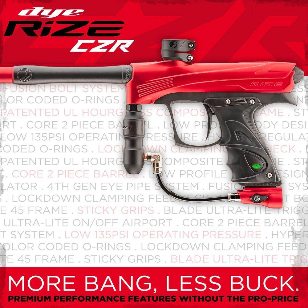 Dye Rize CZR Electronic Gun Marker - Full Auto Tournament Black / Lime color, marker, durable field setup, for woodsball play, close detail