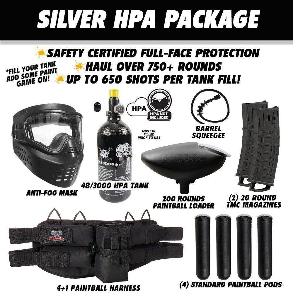 Maddog Tippmann TMC MAGFED Silver Paintball Gun Starter Package - PaintballDeals.com