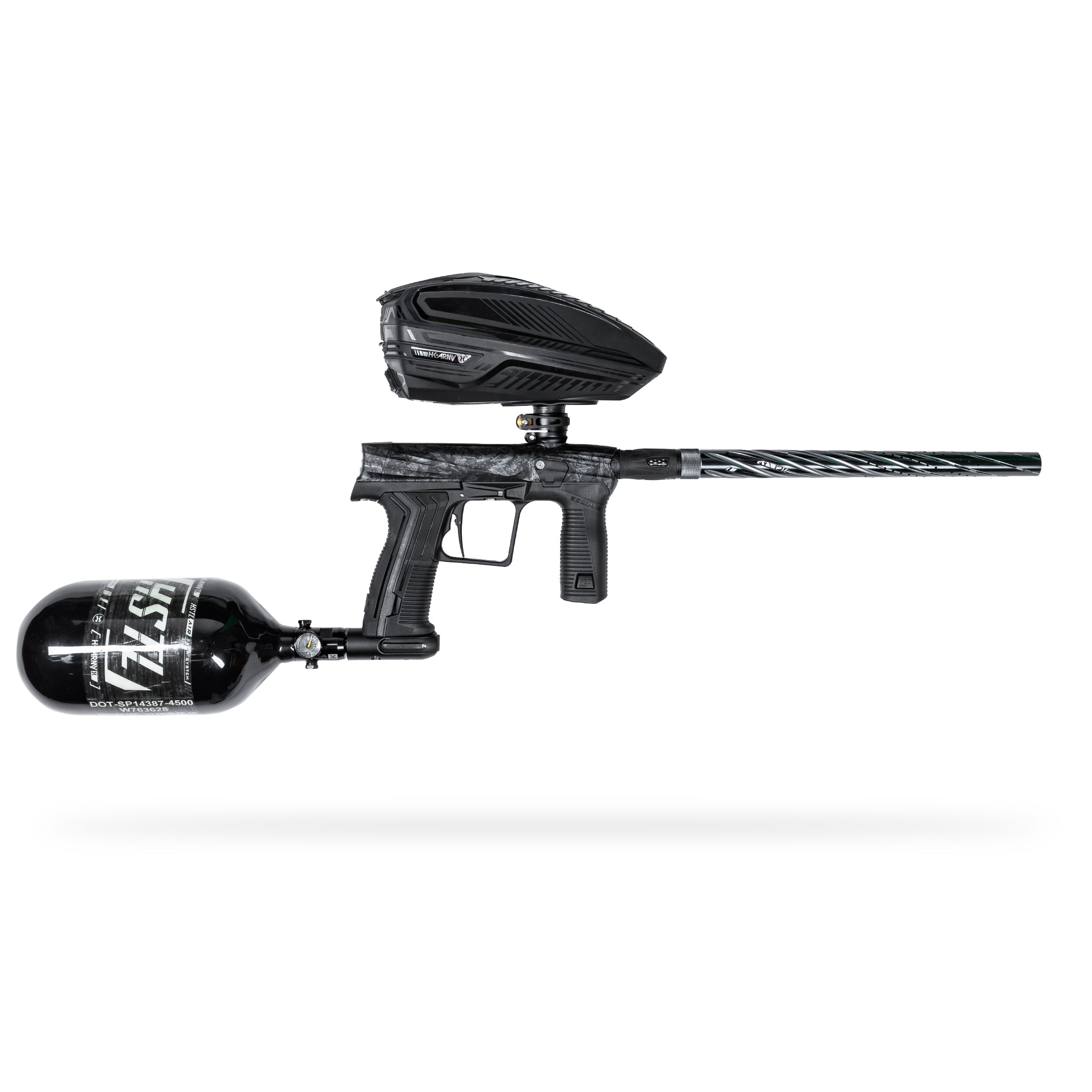 HK Army x Planet Eclipse ETHA3 Shrapnel Electronic Gun std config, marker, durable field setup, for woodsball play, field ready view