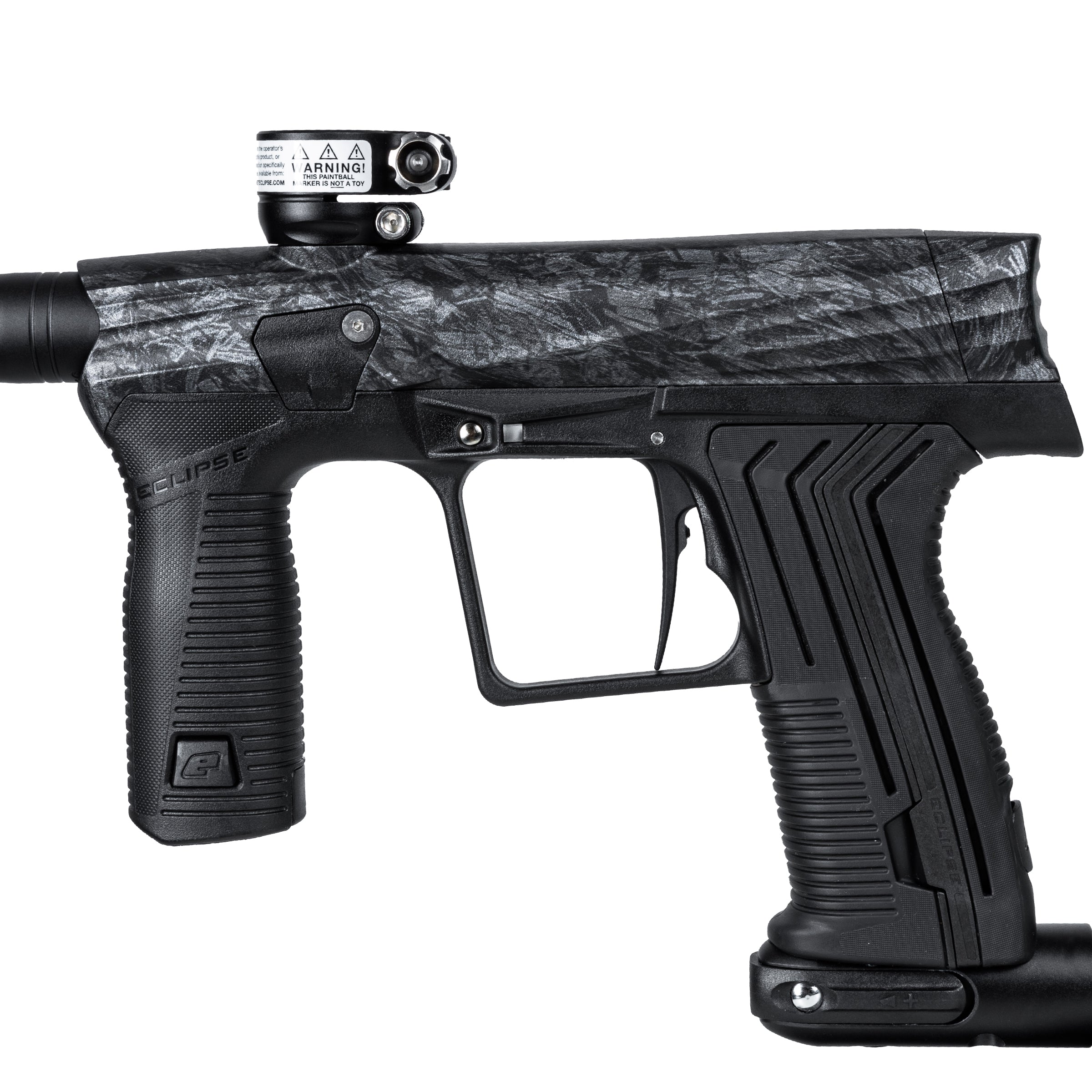HK Army x Planet Eclipse ETHA3 Shrapnel Electronic Gun std config, marker, ready to play feel, for woodsball play, side profile