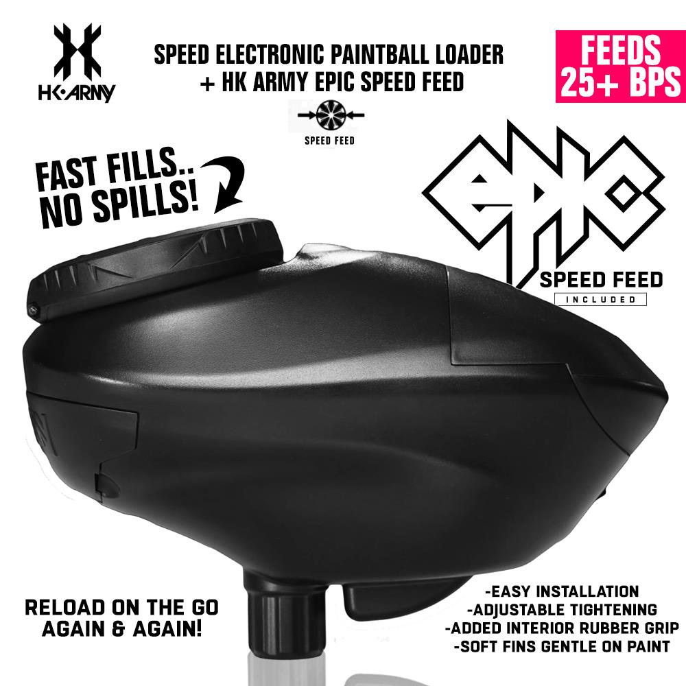 CLEARANCE HK Army Speed Electronic Paintball Loader with Epic Speed Feed - 25+ BPS | Blackout
