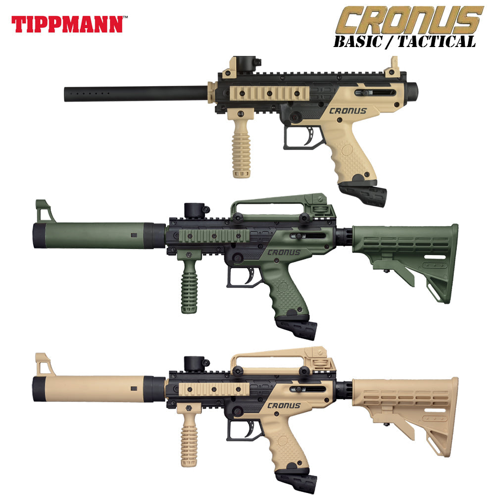 Tippmann Cronus Semi Auto .68Cal Marker Gun Basic Black / Tan color, marker, accurate marker control, for woodsball play, hero view