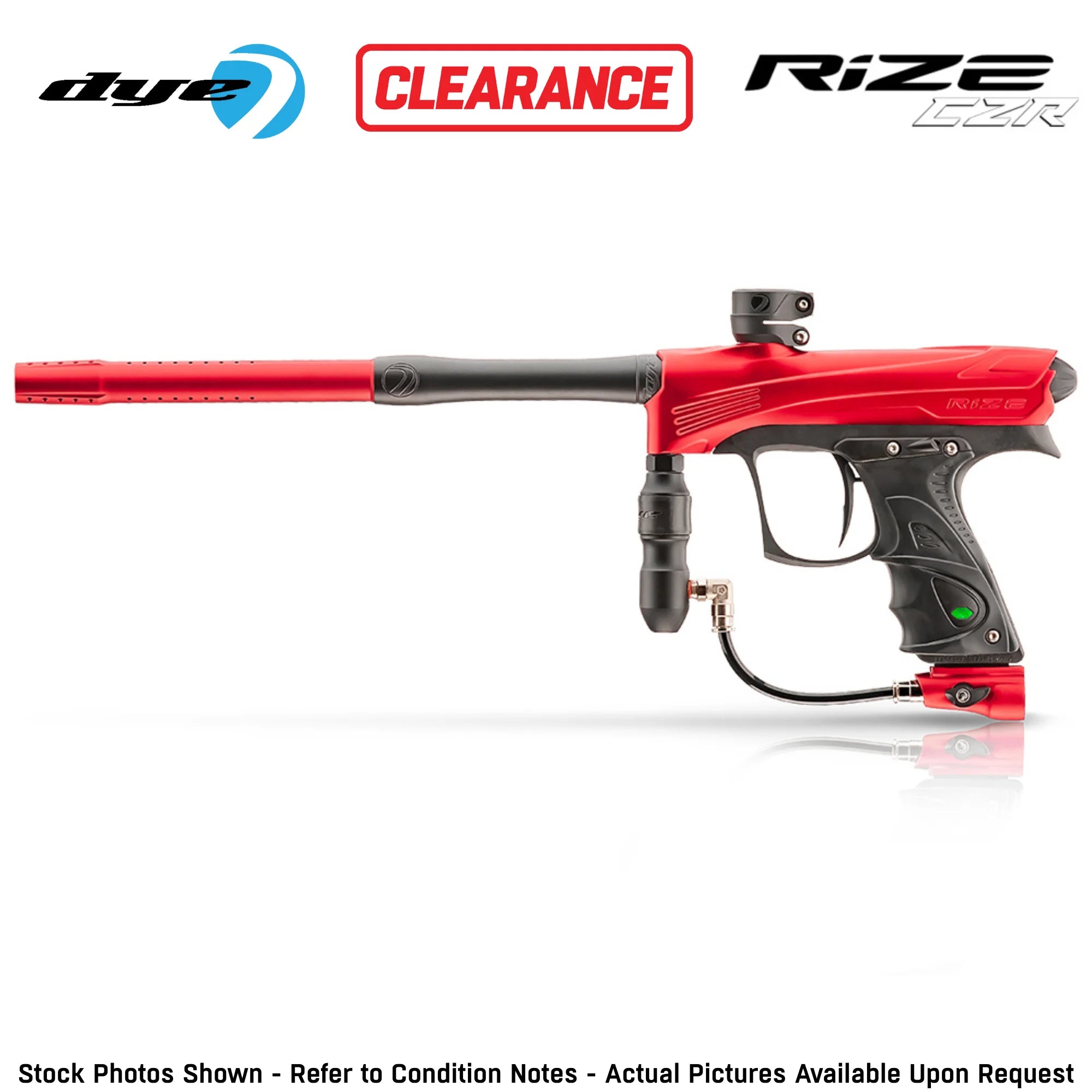 Dye Rize CZR Electronic Gun Marker - Full Auto Tournament Red / Black color, marker, balanced shot feel, for woodsball play, kit layout