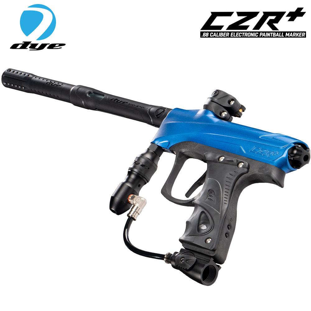 DYE CZR+ electronic paintball gun marker in blue and black with full auto and tournament-ready features