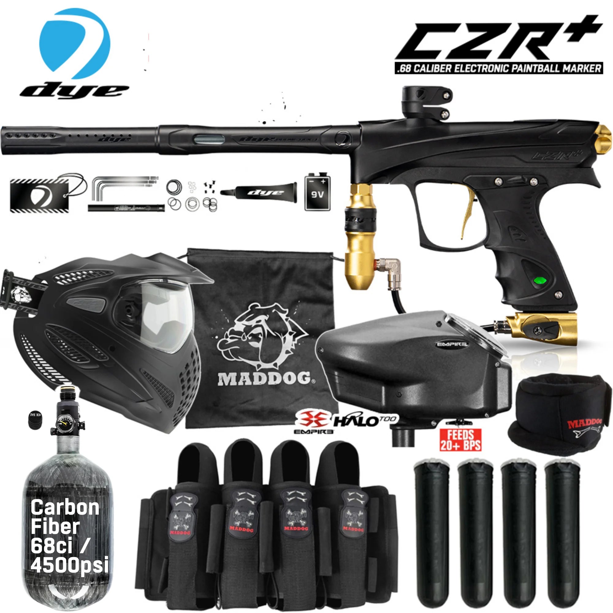 DYE CZR+ Electronic Paintball Gun Packages (All-In-One Kits)