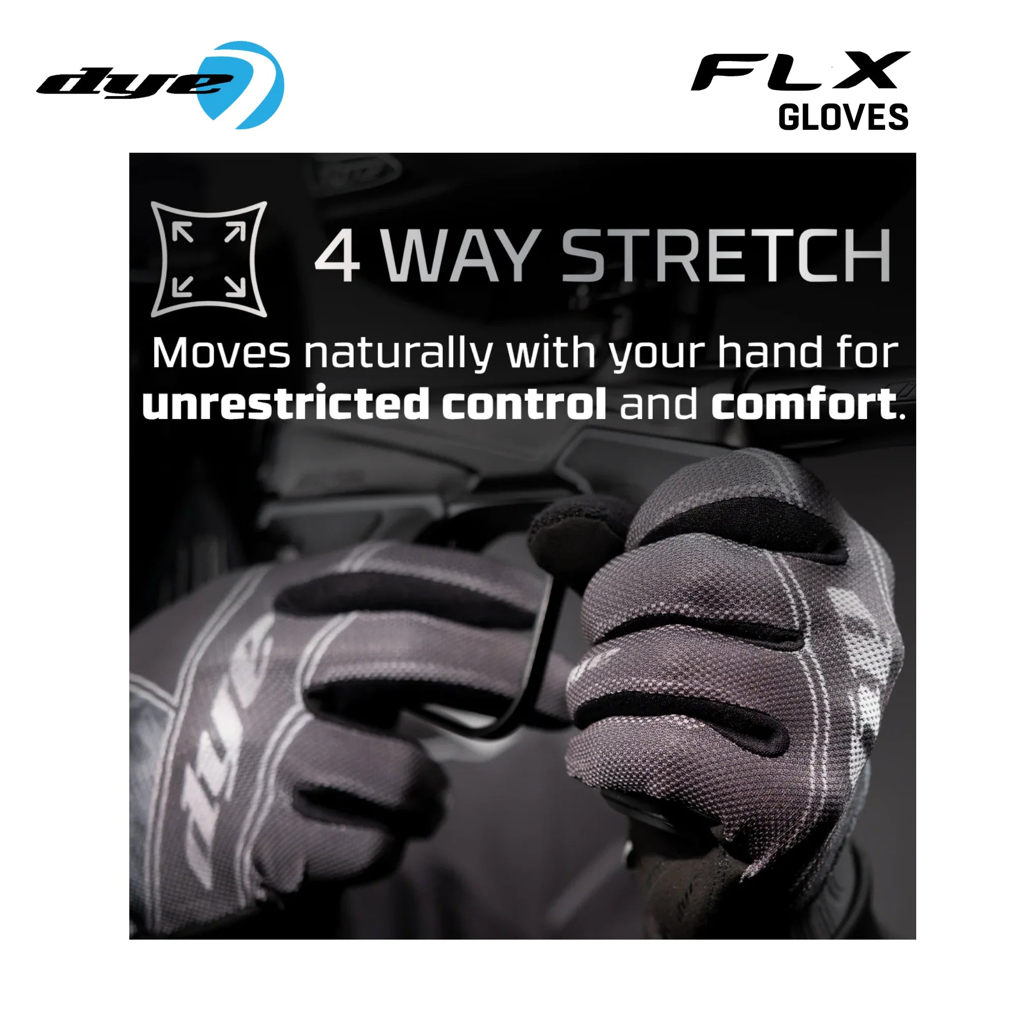 DYE FLX Forged Paintball Gloves - Black/Grey | Lightweight Control, Grip & Breathability