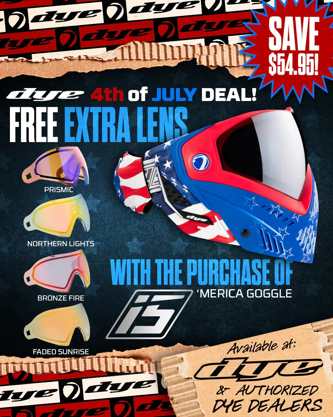 DYE i5 Thermal Paintball Mask Goggles With GSR Pro Strap - MERICA | FREE LENS!
