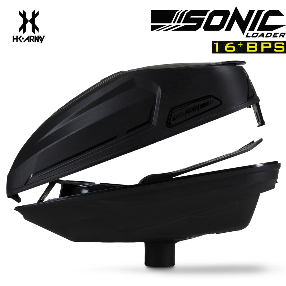 HK Army Sonic Electronic Loader – 16+ BPS Motorized std config, hopper loader, consistent loader flow, for tournament, top view