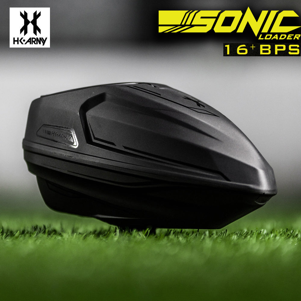 HK Army Sonic Electronic Loader – 16+ BPS Motorized std config, hopper loader, high speed reloads, for tournament, side profile