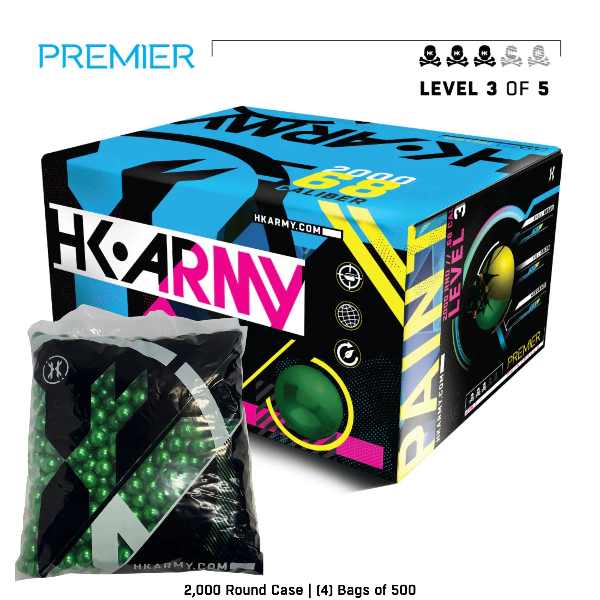 HK Army green paintballs .68 caliber box