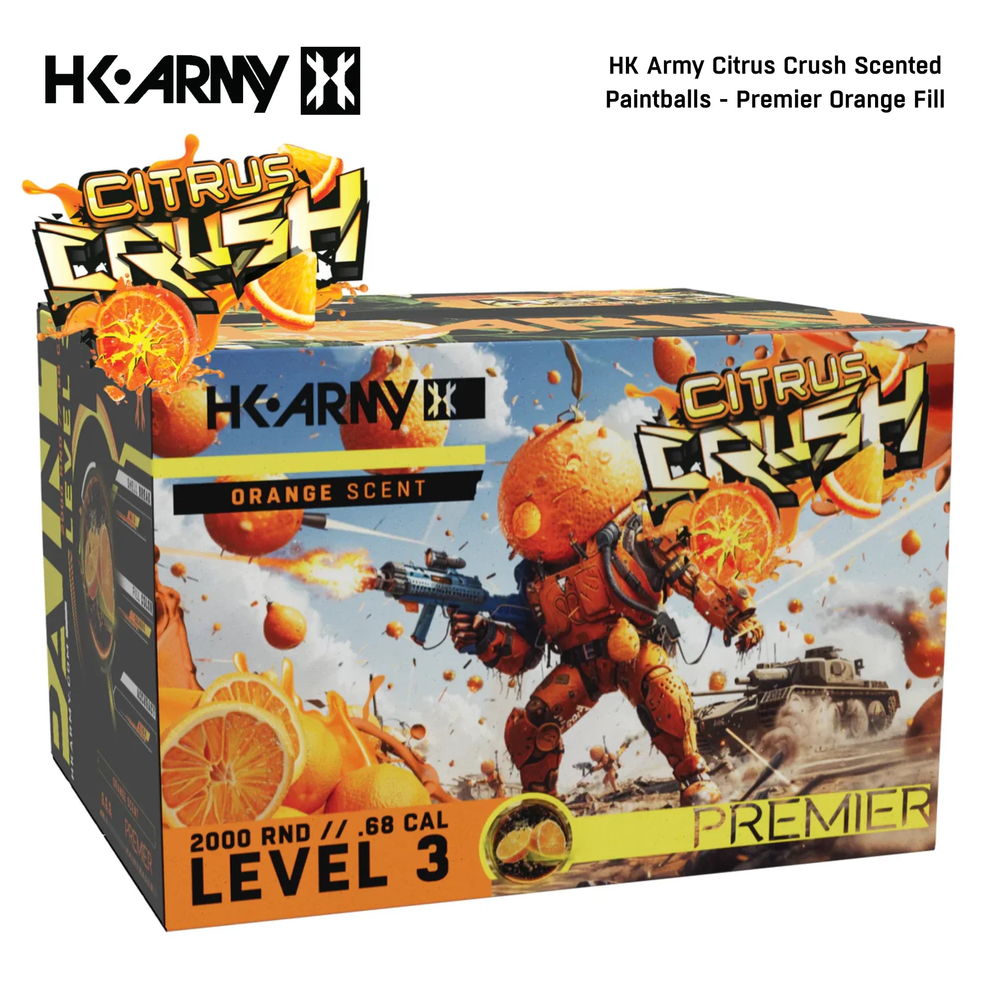 HK Army Citrus Crush Scented Paintballs – 2000 Round Case Orange Default Title title, accessory, durable field use, for gear bags, hero view