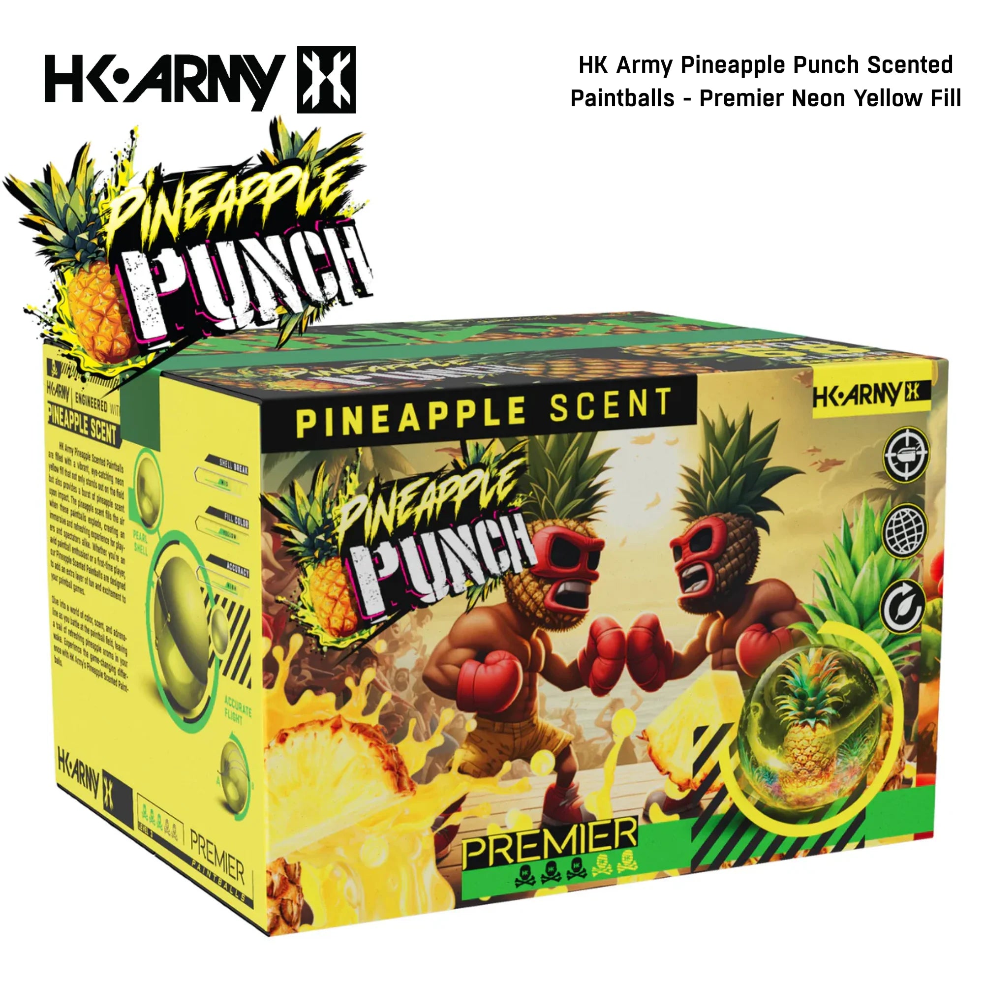 HK Army Pineapple Punch Scented Paintballs - Premier Neon Yellow Fill - 2000 Round Case