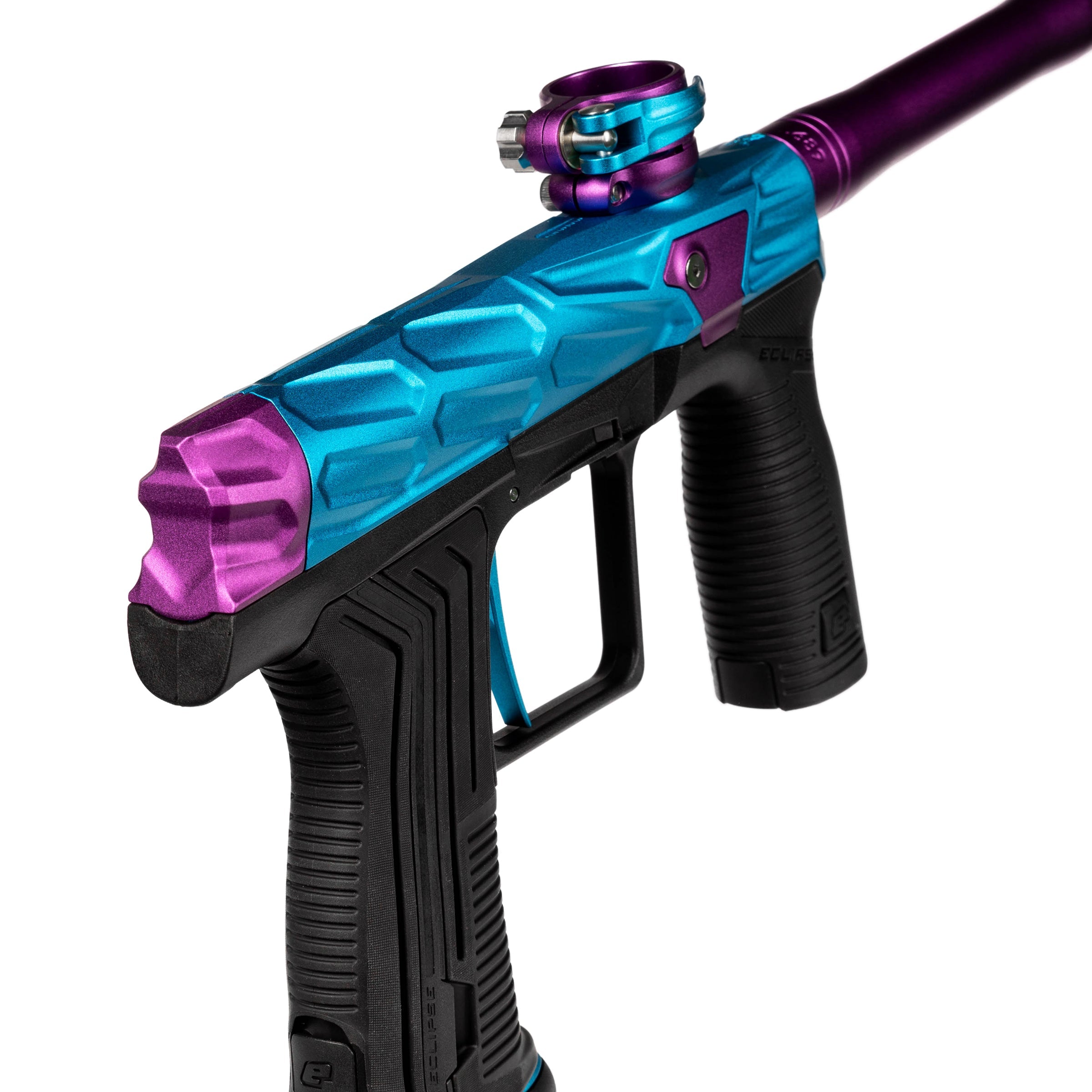 HK Army x Planet Eclipse ETHA3 MTL Hive Arctic Electronic Gun std config, marker, durable field setup, for woodsball play, close detail