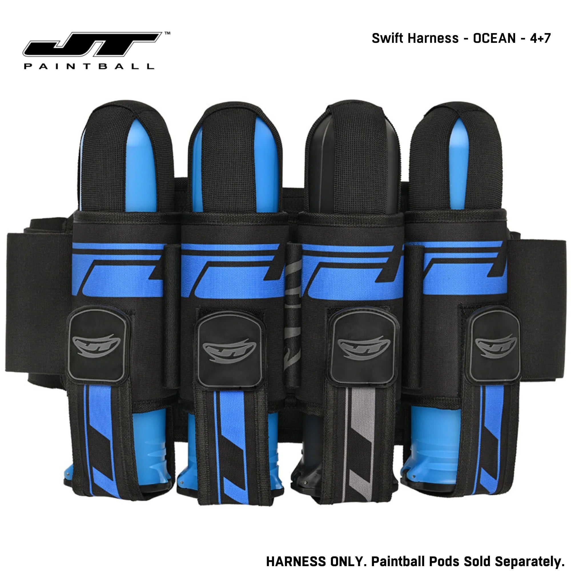 JT Swift Harness Pod Pack 4+7 and 5+8 Pod Capacity Cloud color, pod pack harness, stable waist fit, for bunker moves, field ready view