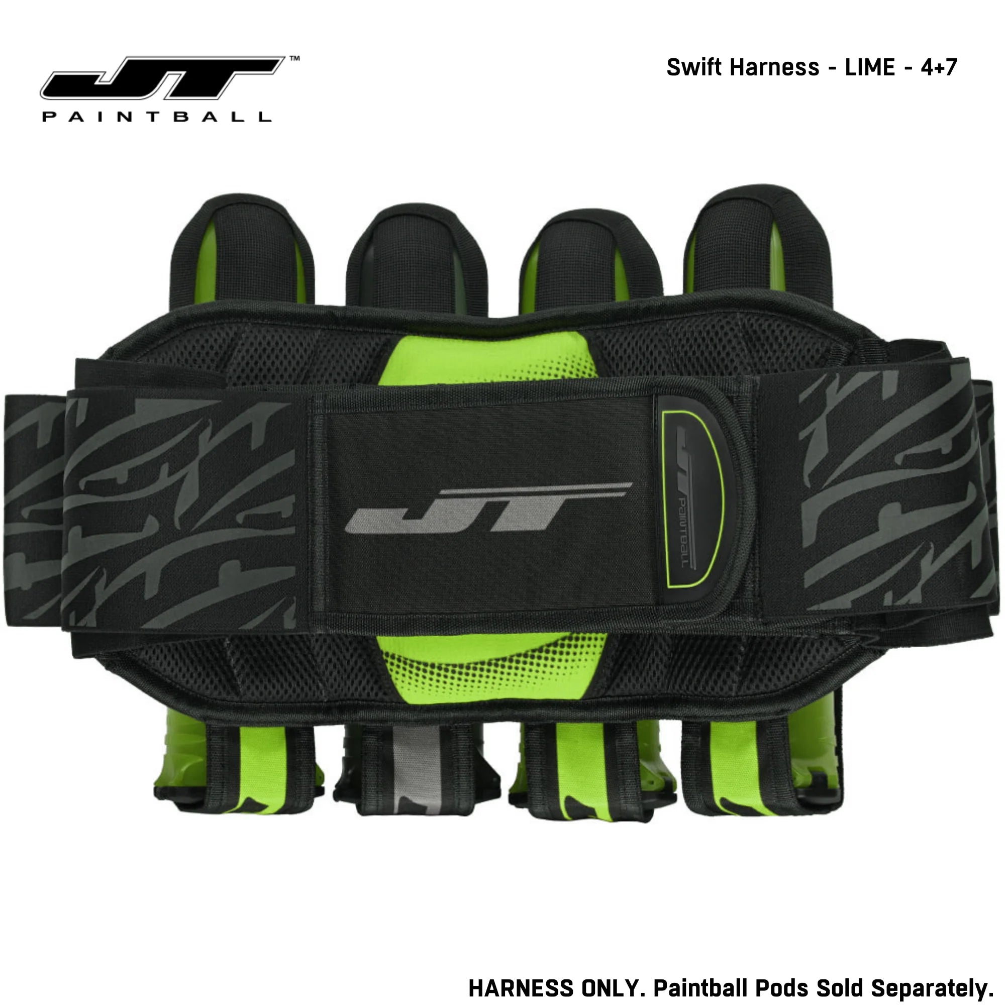 JT Swift Harness Pod Pack 4+7 and 5+8 Pod Capacity std config, pod pack harness, balanced pod storage, for bunker moves, equipment view