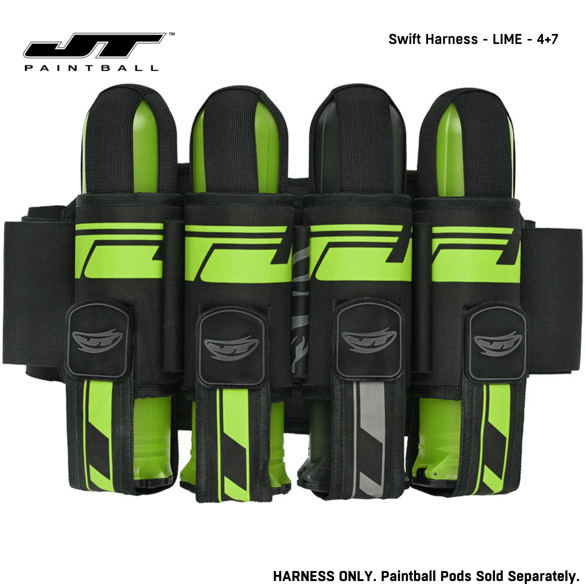 JT Swift Harness Pod Pack 4+7 and 5+8 Pod Capacity Fire color, pod pack harness, quick pod access, for bunker moves, side profile