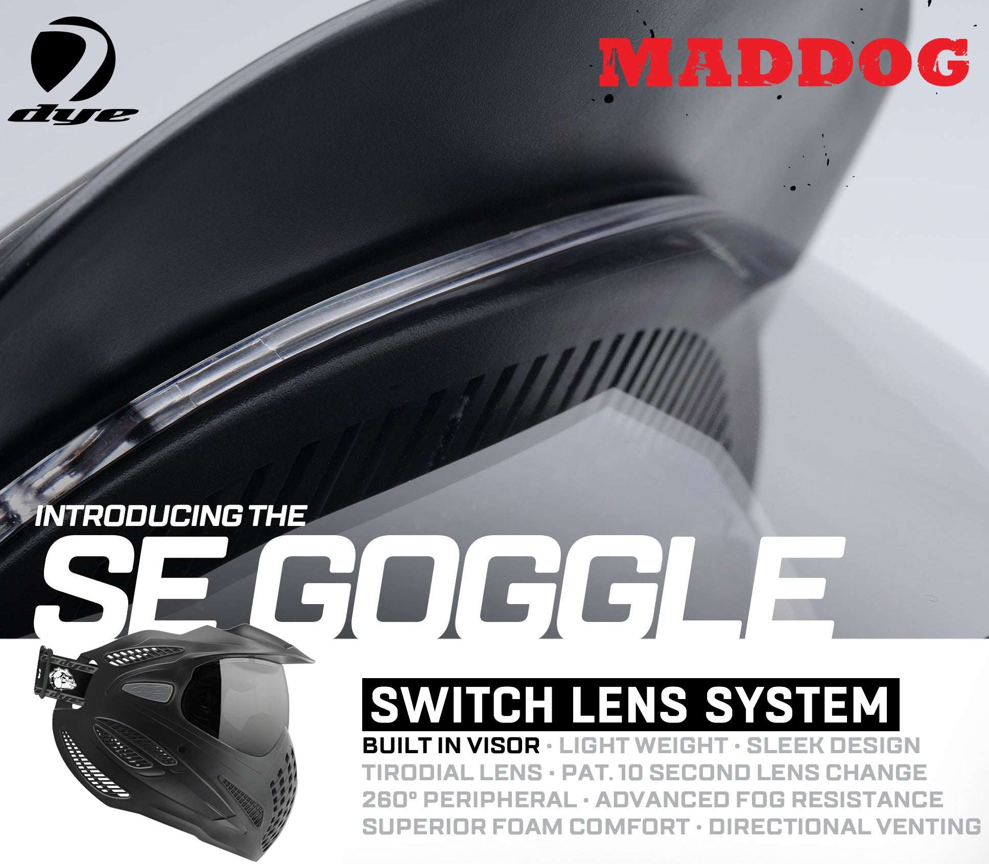 Maddog Dye SE Special Edition thermal anti-fog paintball mask goggle with switch lens system and built-in visor