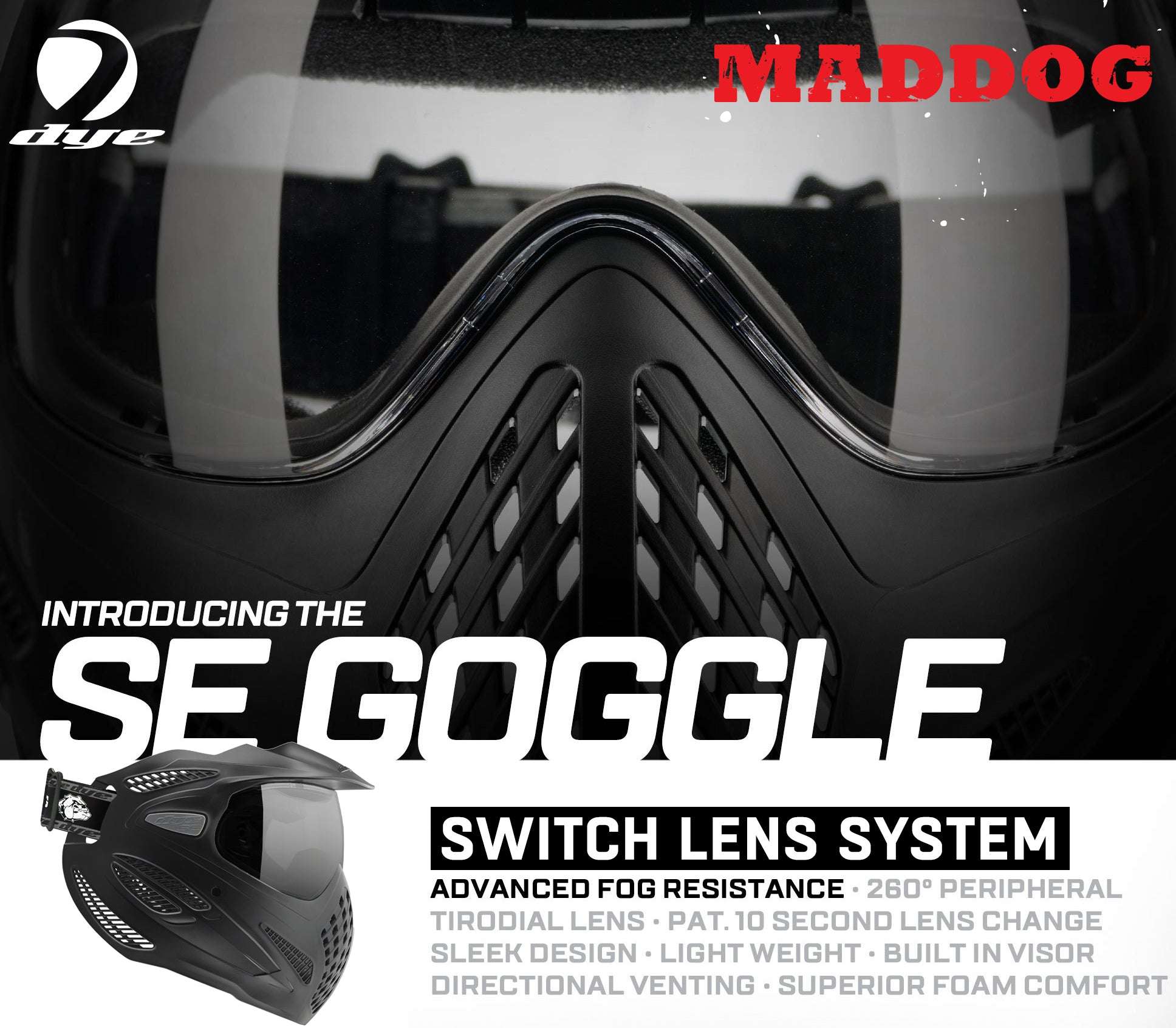Maddog Dye SE Special Edition thermal anti-fog paintball mask goggle with switch lens system and built-in visor