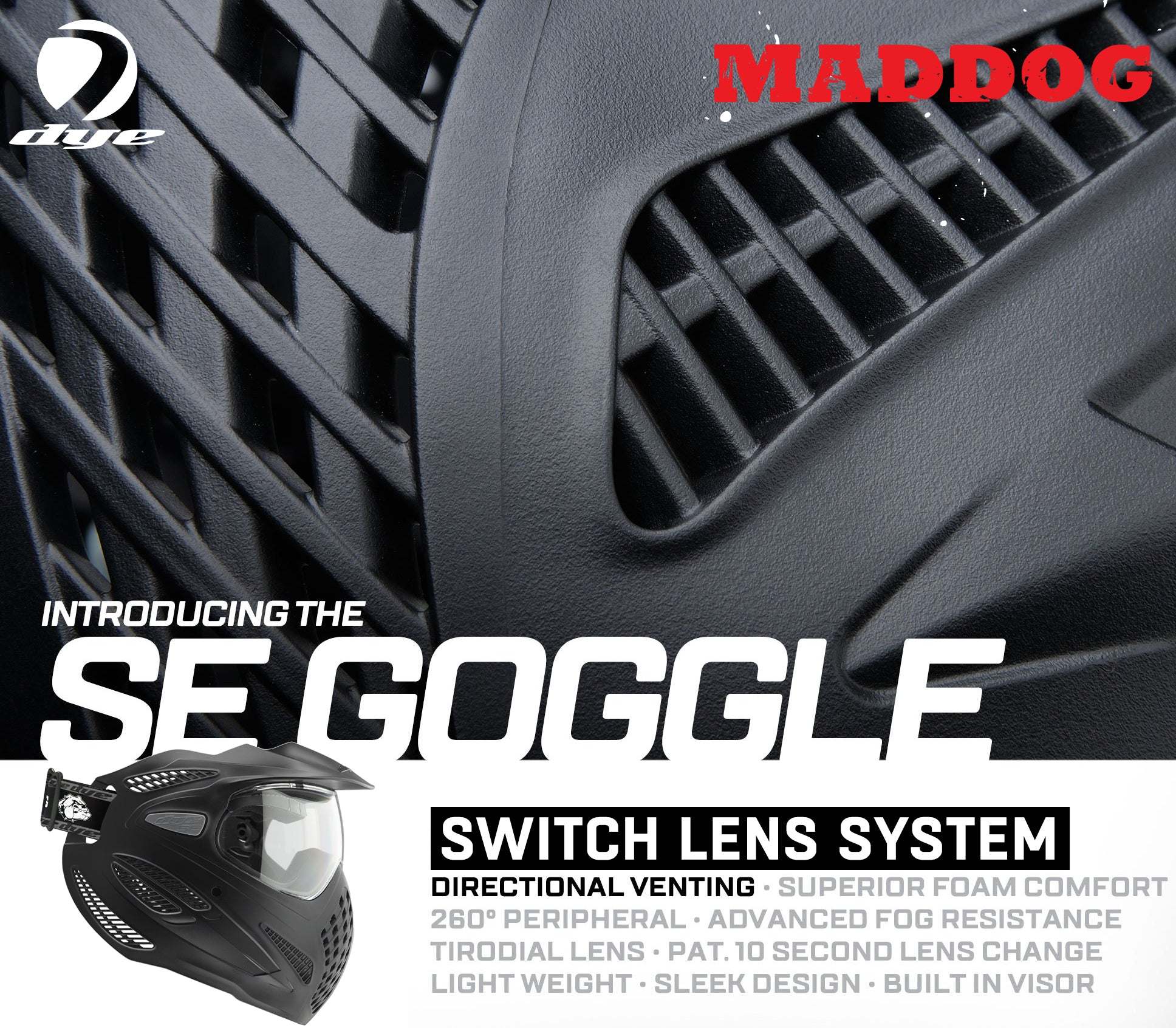 Maddog Dye SE Special Edition thermal anti-fog paintball mask goggles with switch lens system and directional venting.
