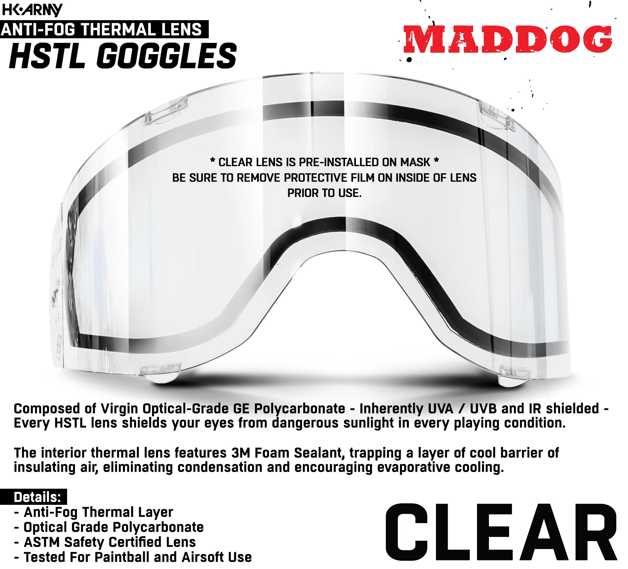 CLEARANCE Maddog HK Army HSTL Goggle Paintball Airsoft Mask with Anti Fog Thermal Lens - OPEN BOX / USED | CLEAR SMOKE FIRE ICE GOLD CHROME