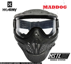 Maddog HK Army HSTL Goggle black full-face paintball and airsoft mask with clear anti-fog thermal lens and breathable ventilation system