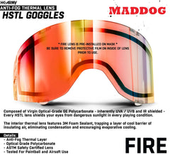 Maddog HK Army HSTL Goggle with Fire Anti-Fog Thermal Lens, optical-grade polycarbonate protection for paintball and airsoft.