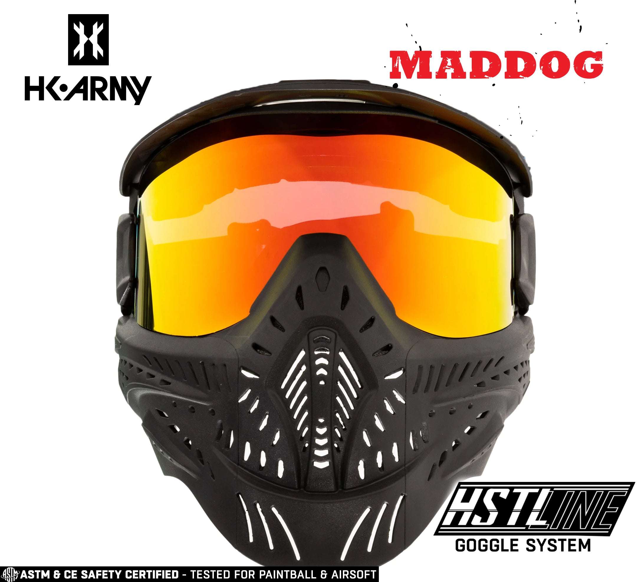 Maddog HK Army HSTL Goggle full-face paintball and airsoft mask with anti-fog thermal lens and ventilated black design