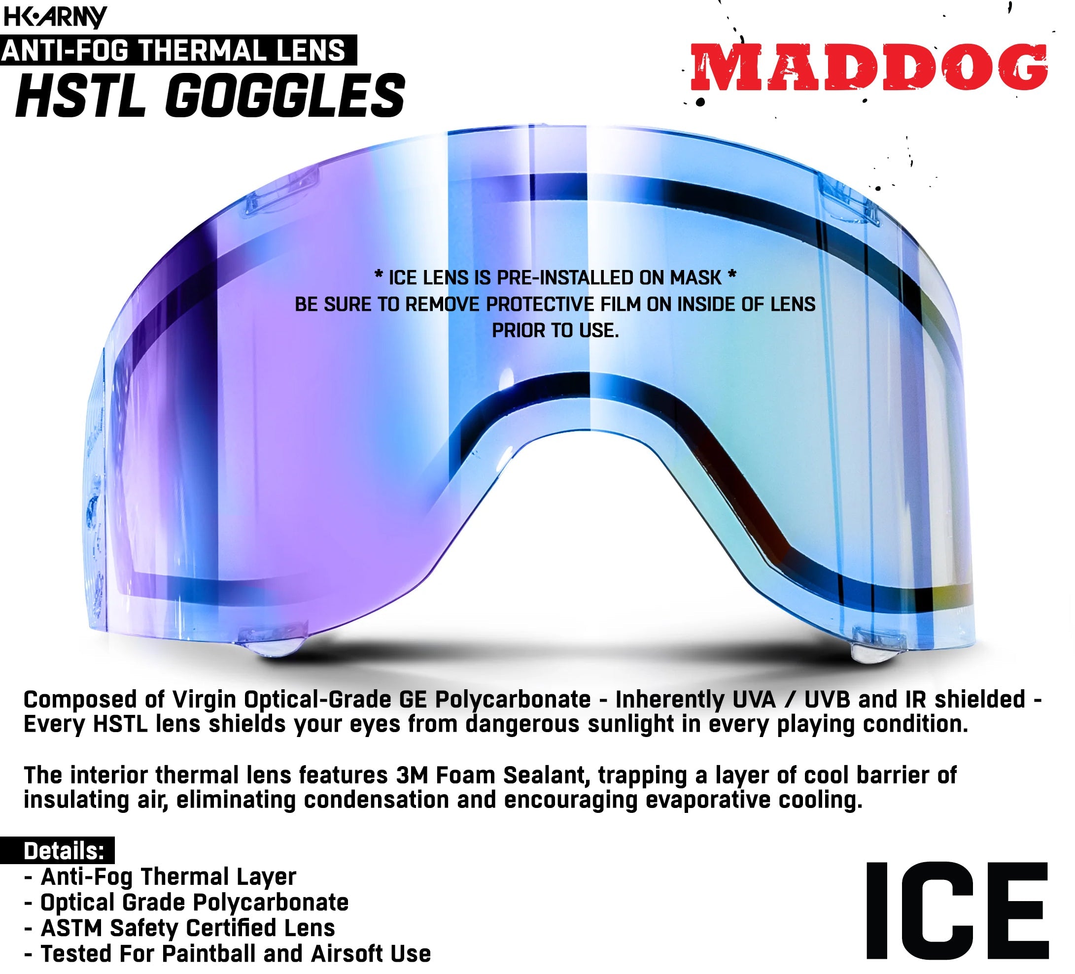 CLEARANCE Maddog HK Army HSTL Goggle Paintball Airsoft Mask with Anti Fog Thermal Lens | CLEAR SMOKE FIRE ICE GOLD CHROME | USED