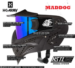 Maddog HK Army HSTL Goggle paintball mask with anti-fog thermal lens, adjustable strap, breathable design, and quick-change lens system.