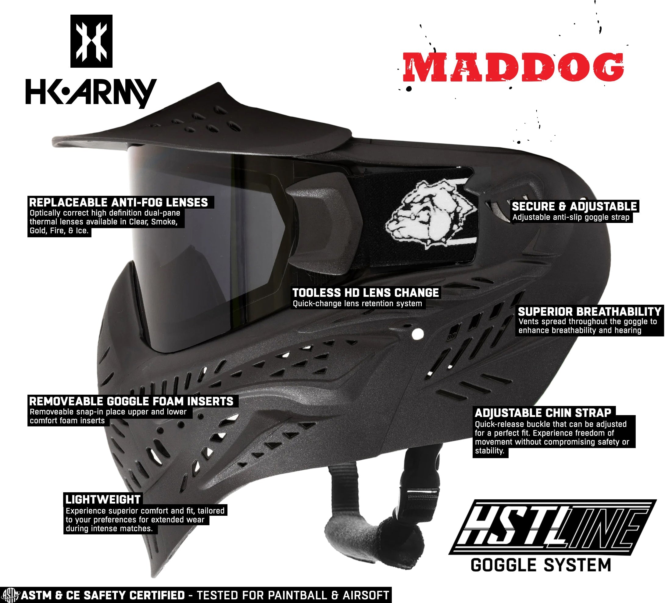 CLEARANCE Maddog HK Army HSTL Goggle Paintball Airsoft Mask with Anti Fog Thermal Lens - OPEN BOX / USED | CLEAR SMOKE FIRE ICE GOLD CHROME