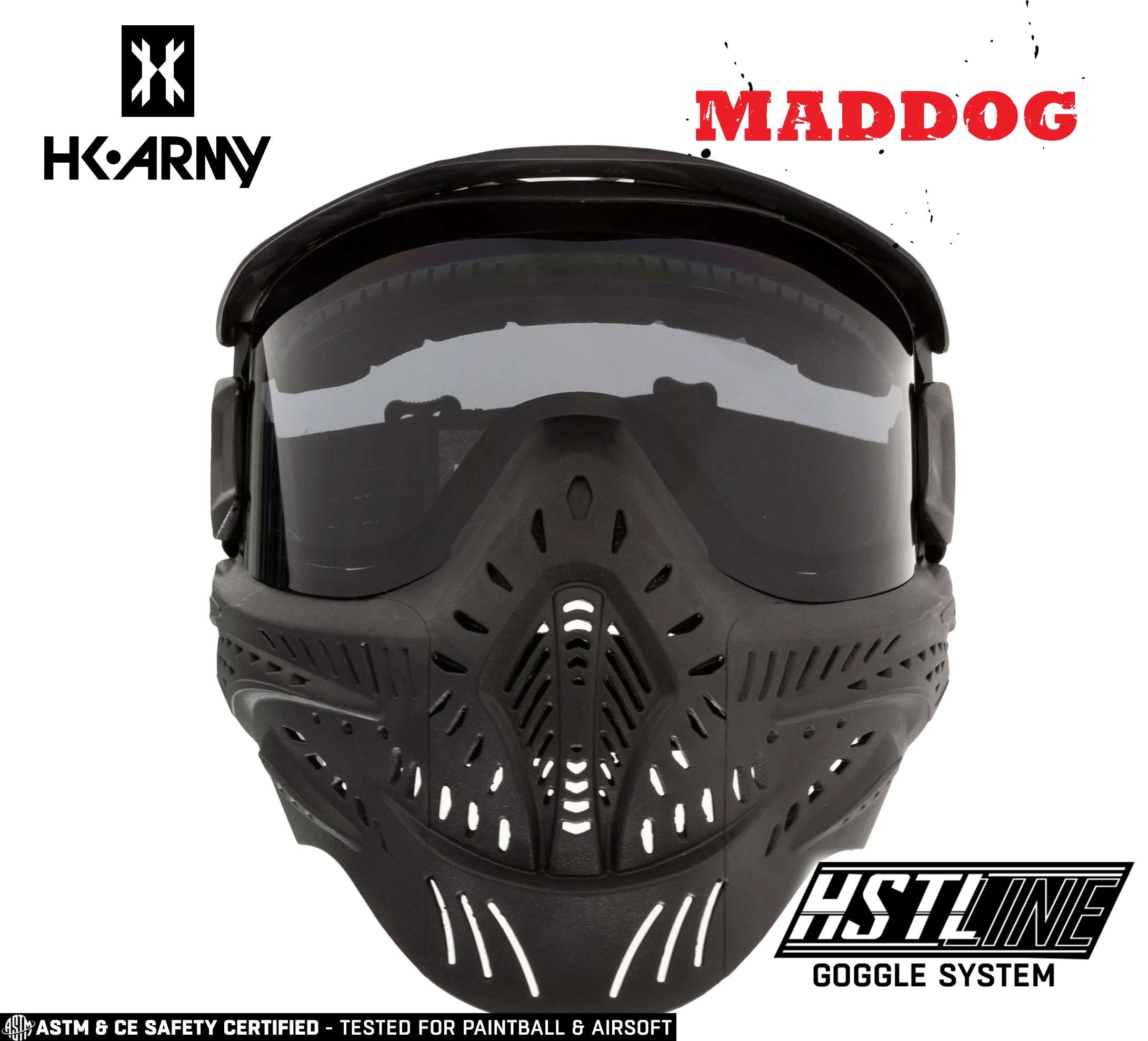 Maddog HK Army HSTL Goggle full-face paintball and airsoft mask with black anti-fog thermal lens and ventilated protective design