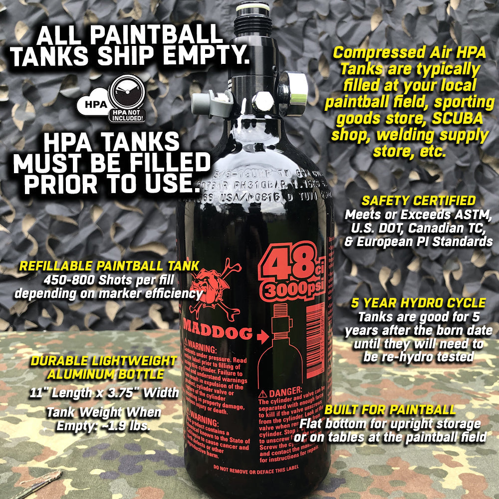 CLEARANCE Maddog 48/3000 Compressed Air Aluminum HPA Paintball Tank with Regulator | Open Box - Used But NOT Abused