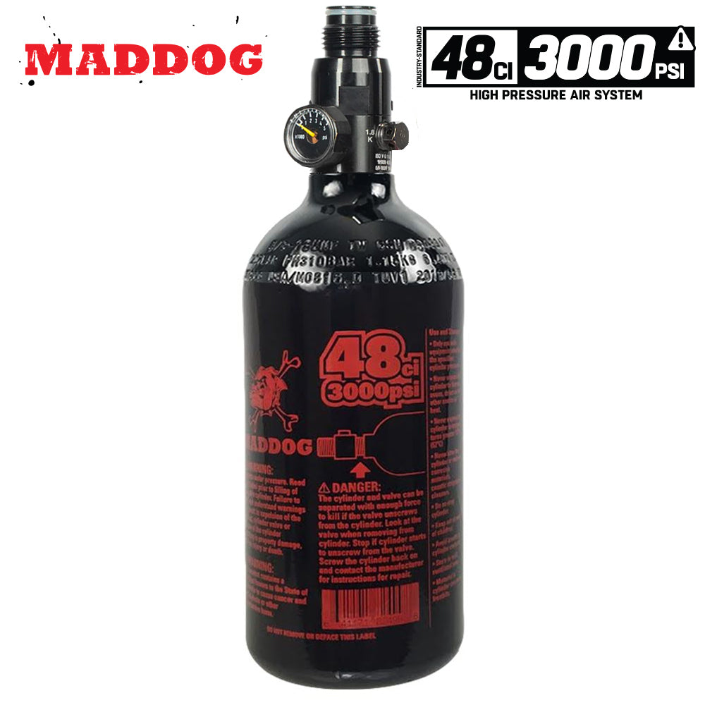 Maddog 48ci Compressed Air Tank 3000psi black aluminum paintball HPA tank with regulator and pressure gauge