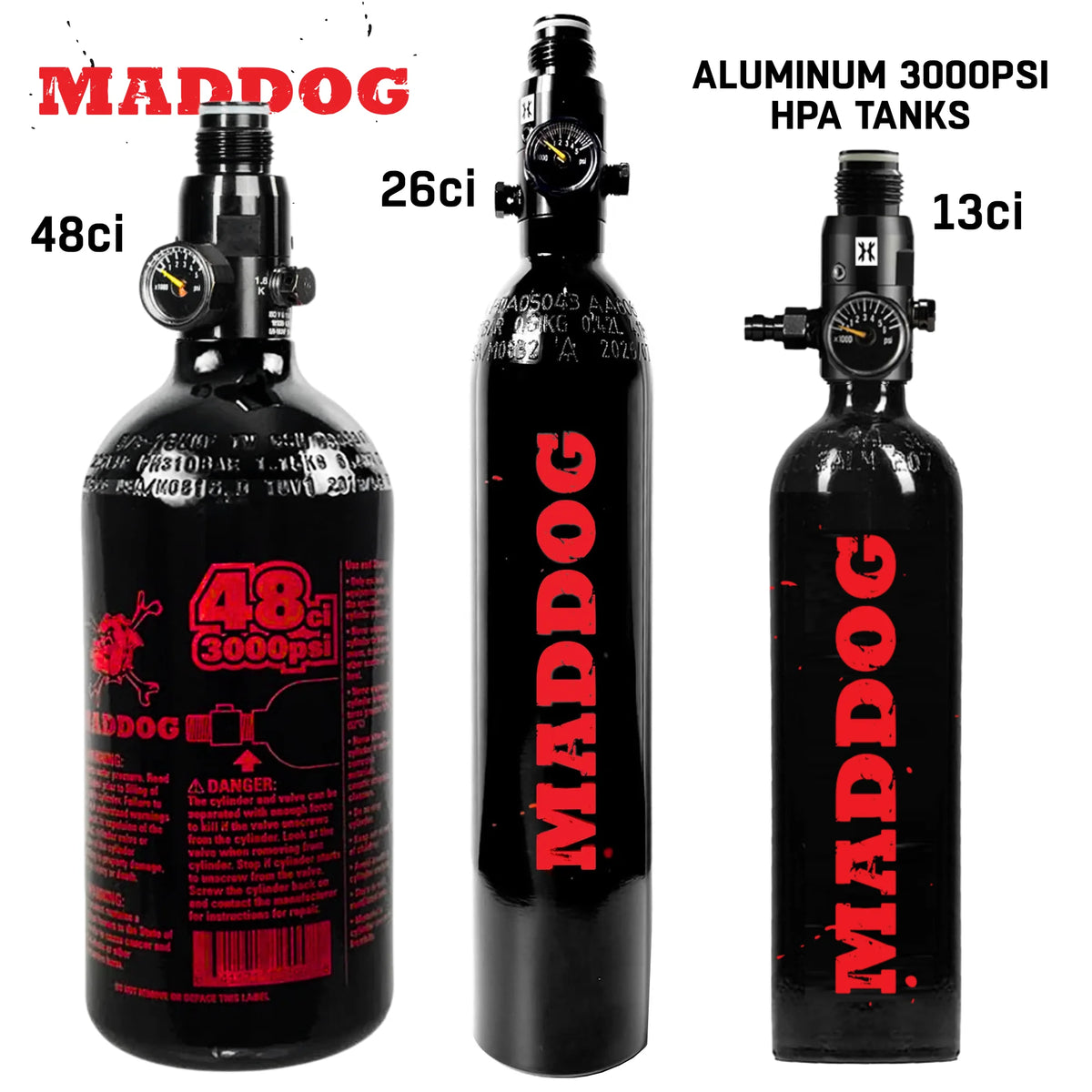 Maddog Aluminum HPA Paintball Tank – 13ci / 26ci / 48ci 3000 PSI Compressed Air System