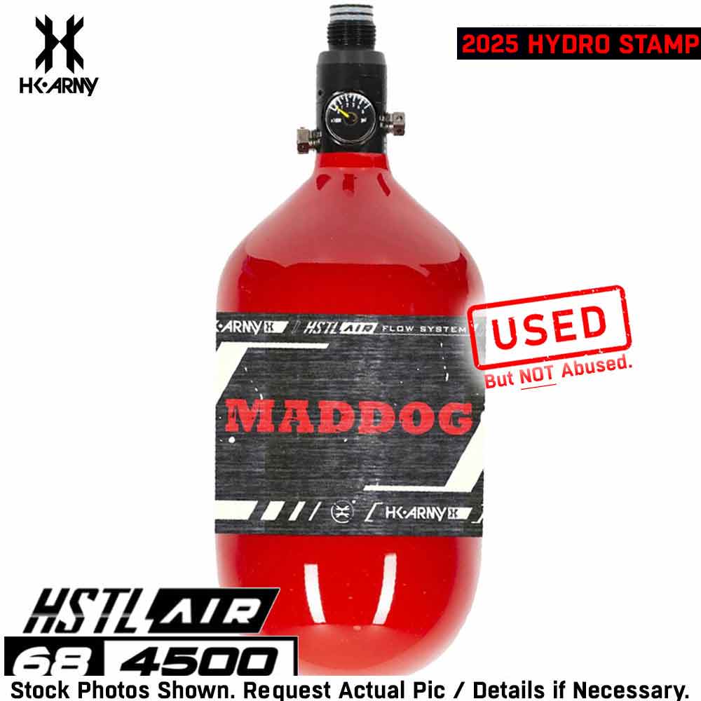 Maddog HK Army HSTL 68/4500 Carbon Fiber HPA Compressed Air std config, accessory, reliable gear setup, for gear bags, close detail