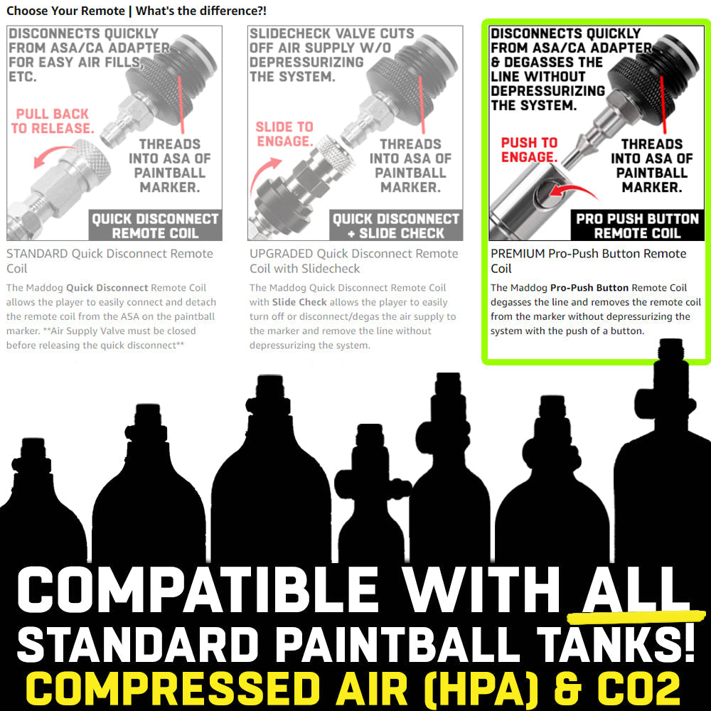 Maddog Quick Disconnect Paintball Tank Remote Coil - High Pressure Air (HPA) & CO2