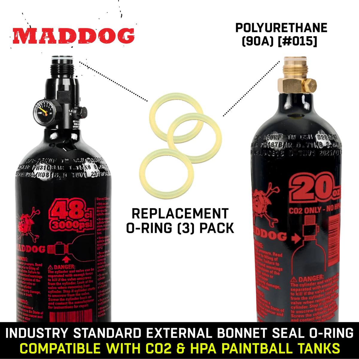 Maddog #015 Paintball Tank O-Rings – CO2 & HPA Replacement - 3 Pack
