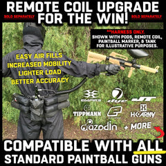 Black Maddog 4+1 paintball harness belt with padded adjustable waist, pod holders, and tank pouch designed for easy air fills and increased mobility