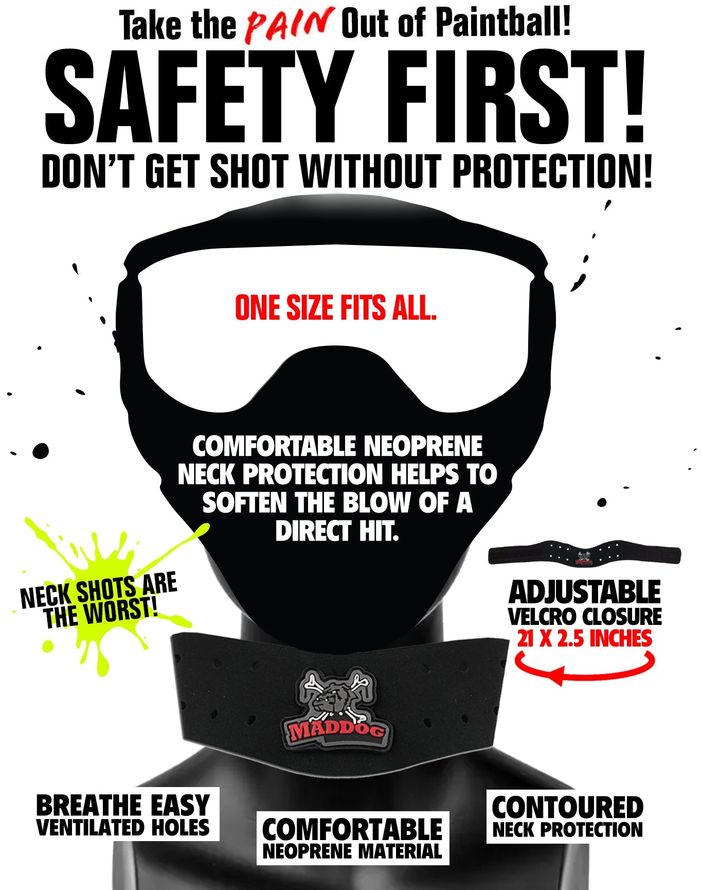 Maddog Neoprene Neck Protector std config, accessory, reliable gear setup, for gear bags, front angle