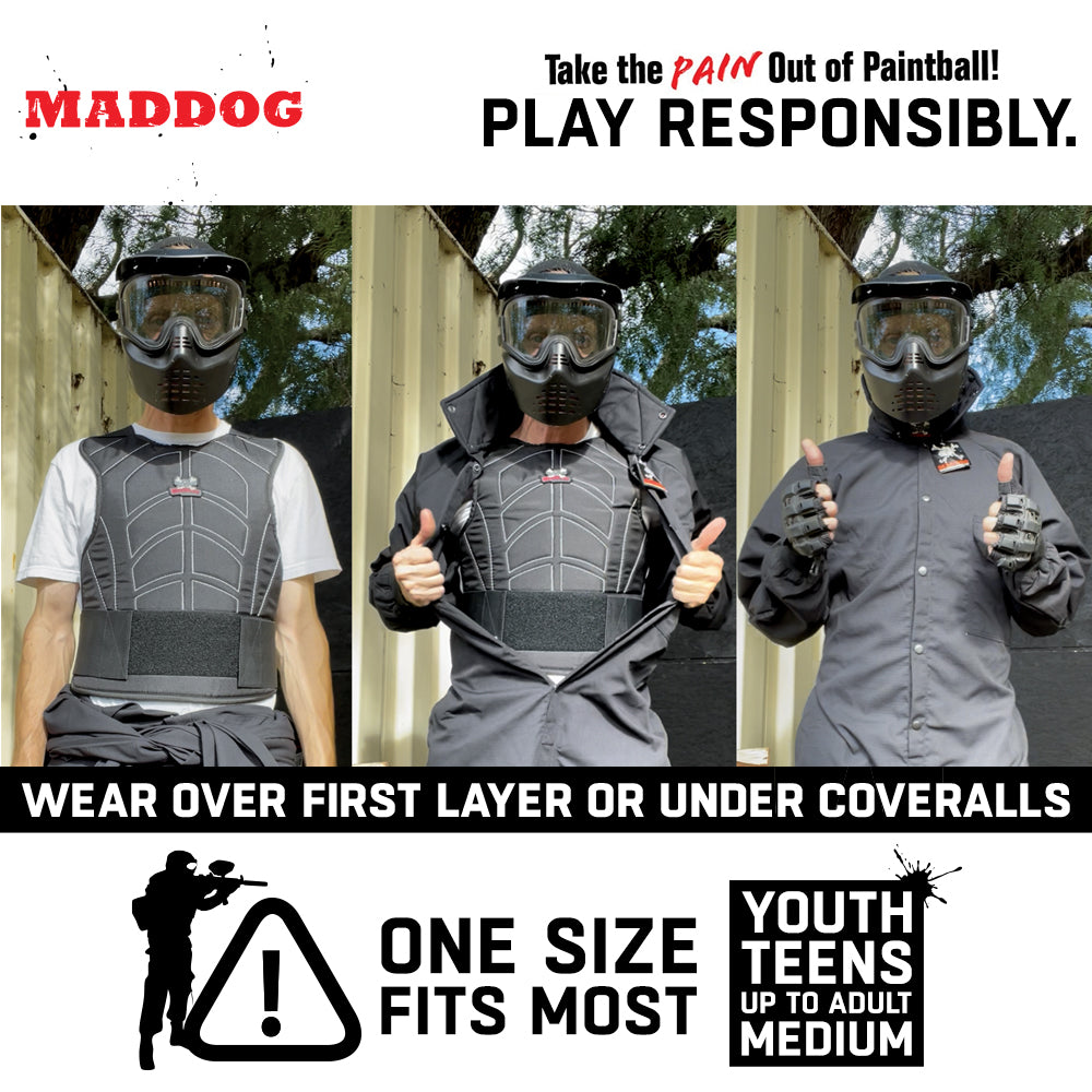 Maddog Padded Paintball & Airsoft Chest Protector, Half Glove, & Neck Protector Package