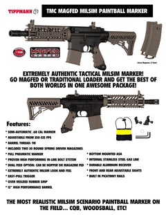 Tippmann TMC MAGFED Silver HPA Paintball Gun Marker starter package with mags, loader, mask, tank, and pods